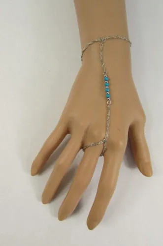 Women Gold Metal Hand Chain Bracelet Long Finger Nail Ring