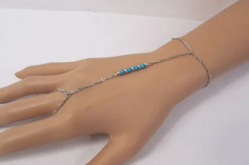 Women Gold Metal Hand Chain Bracelet Long Finger Nail Ring