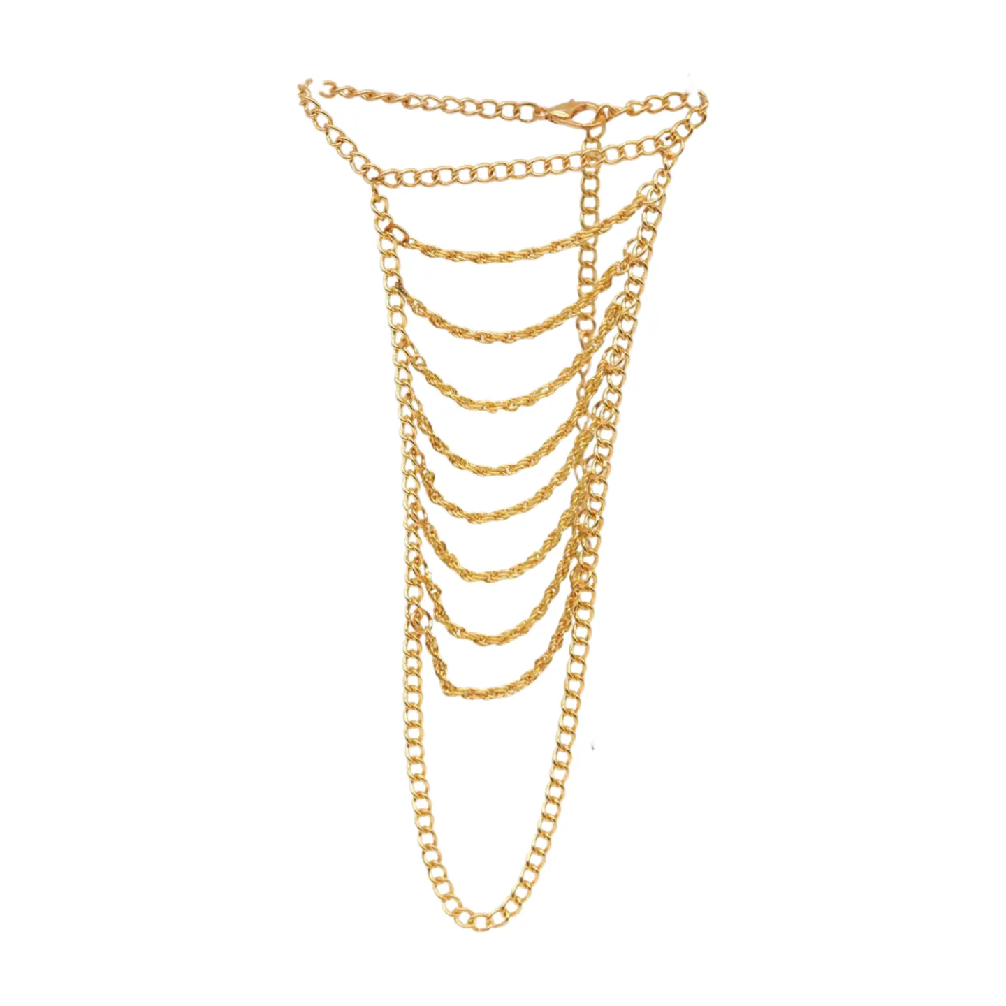 Women Gold Metal Hand Chain Bracelet Multi Wave Connected Ring