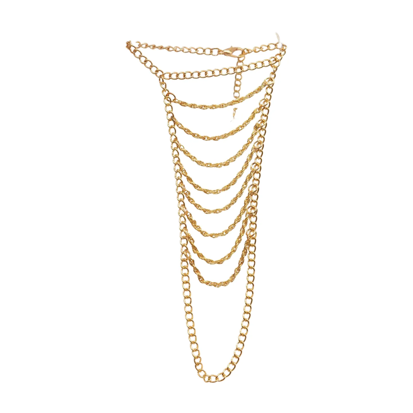 Women Gold Metal Hand Chain Bracelet Multi Wave Connected Ring