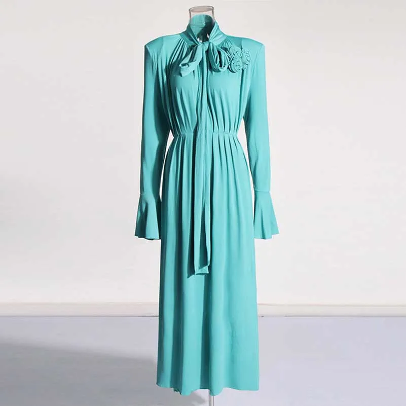 Women Long Flared Sleeve Formal Dress Shoulder Padded High Slit Event Dress