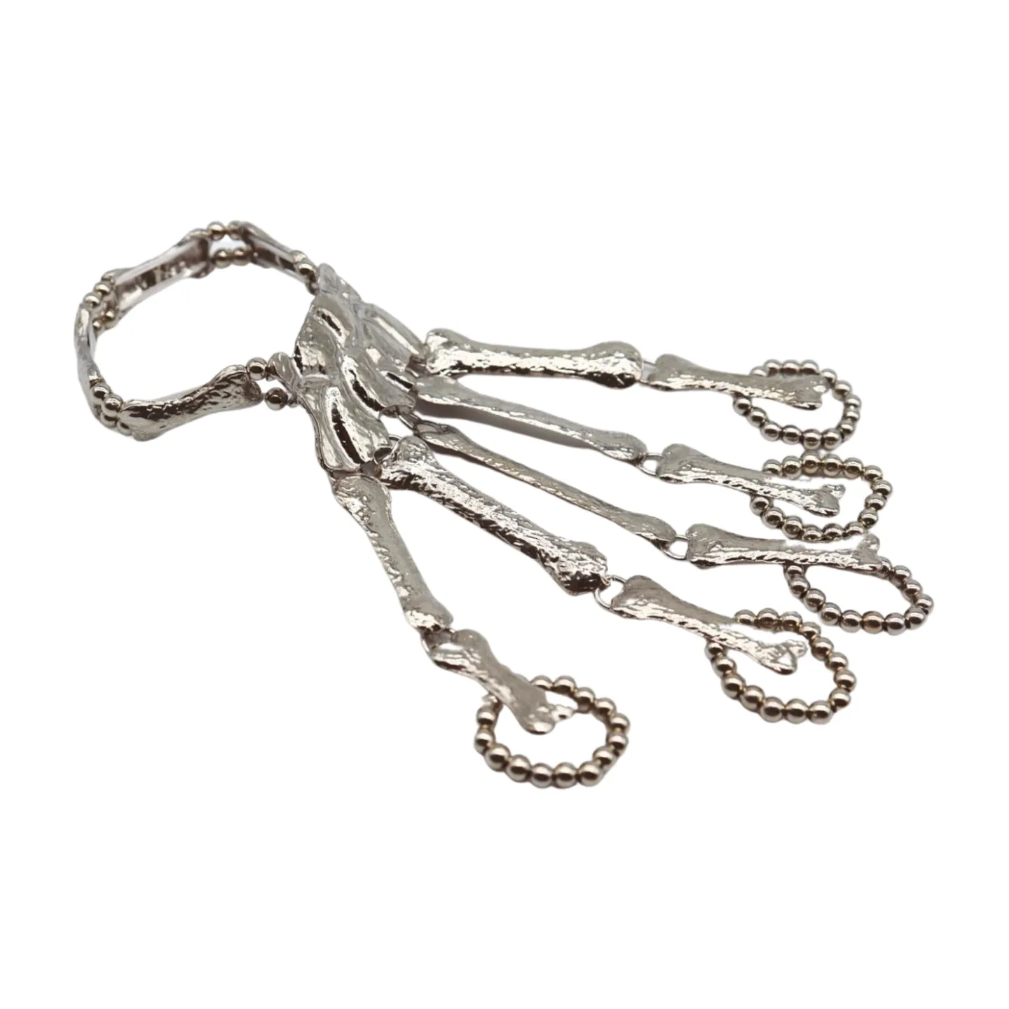 Women Silver Metal Hand Chain Bracelet 5 Finger Skeleton Ring