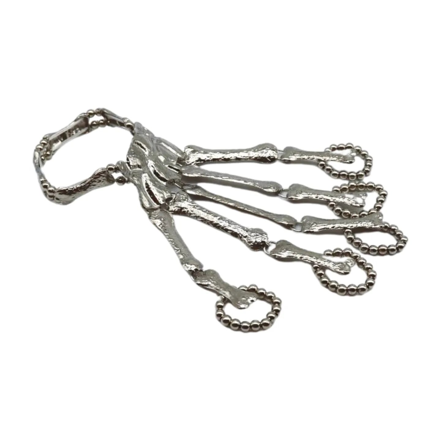 Women Silver Metal Hand Chain Bracelet 5 Finger Skeleton Ring