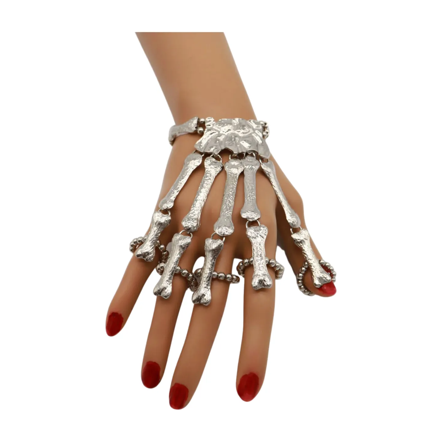 Women Silver Metal Hand Chain Bracelet 5 Finger Skeleton Ring