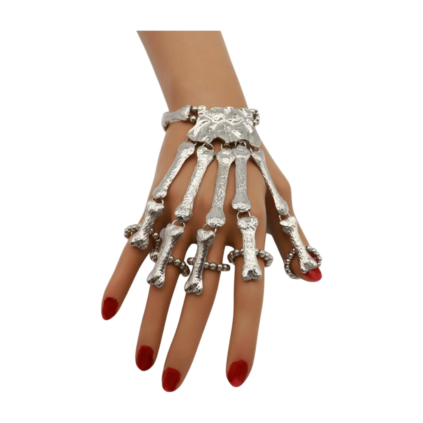 Women Silver Metal Hand Chain Bracelet 5 Finger Skeleton Ring