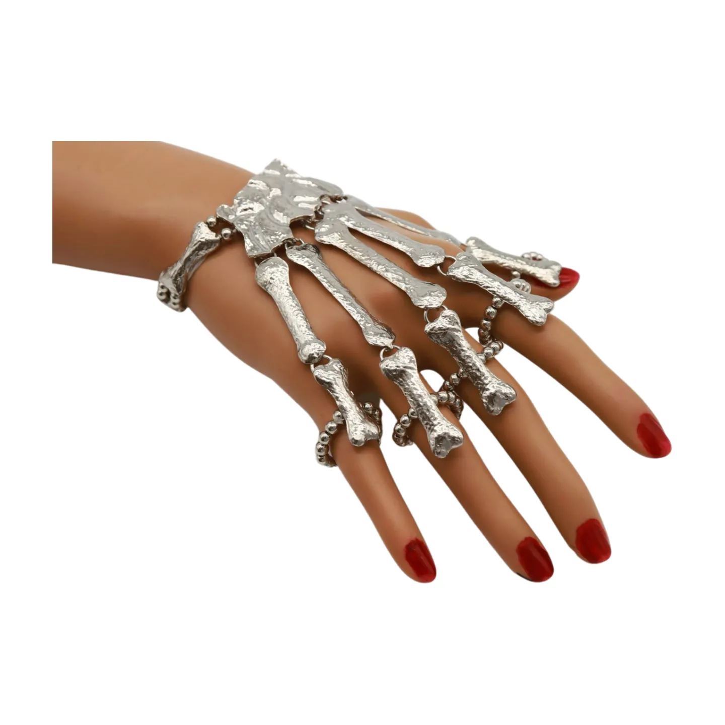 Women Silver Metal Hand Chain Bracelet 5 Finger Skeleton Ring