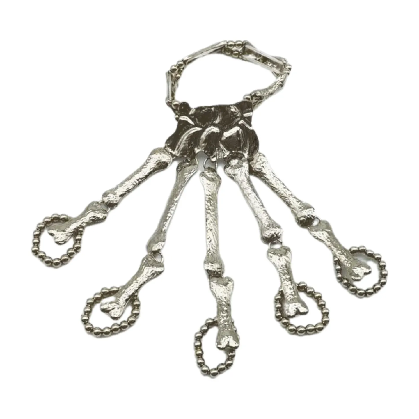 Women Silver Metal Hand Chain Bracelet 5 Finger Skeleton Ring