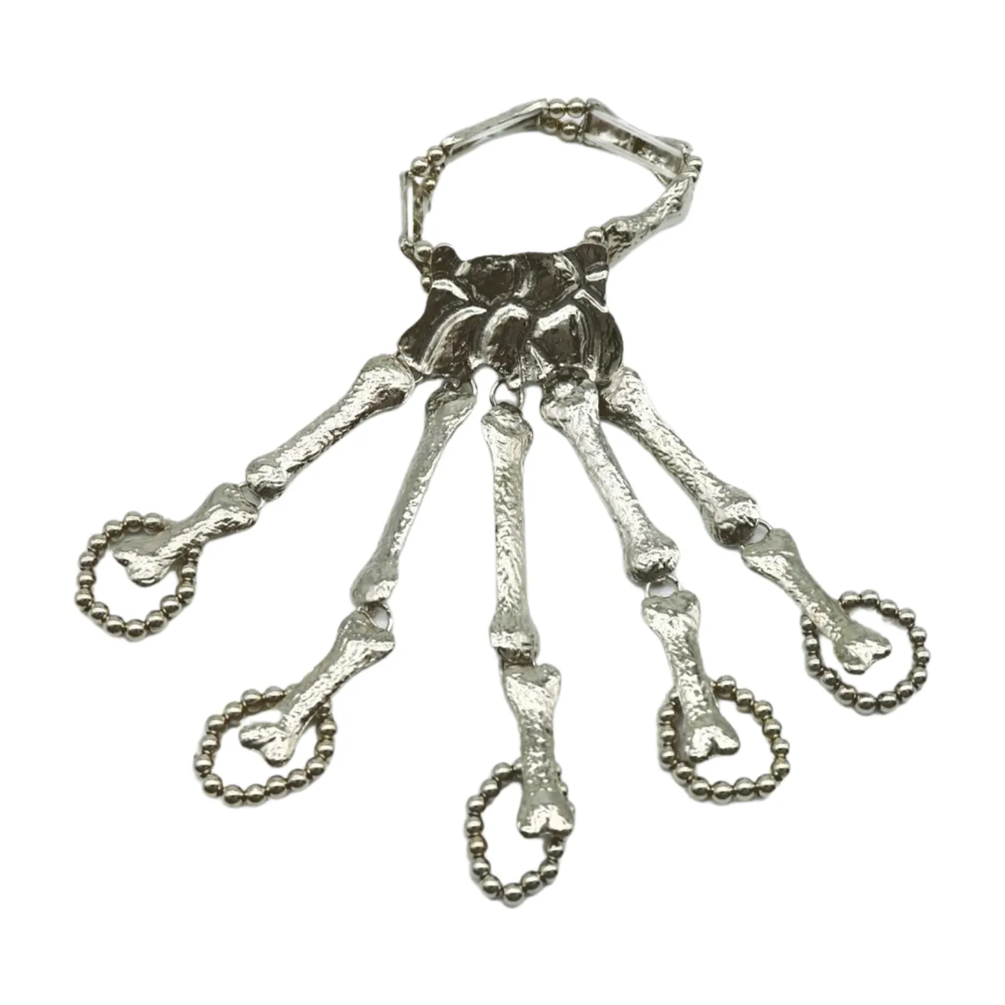 Women Silver Metal Hand Chain Bracelet 5 Finger Skeleton Ring