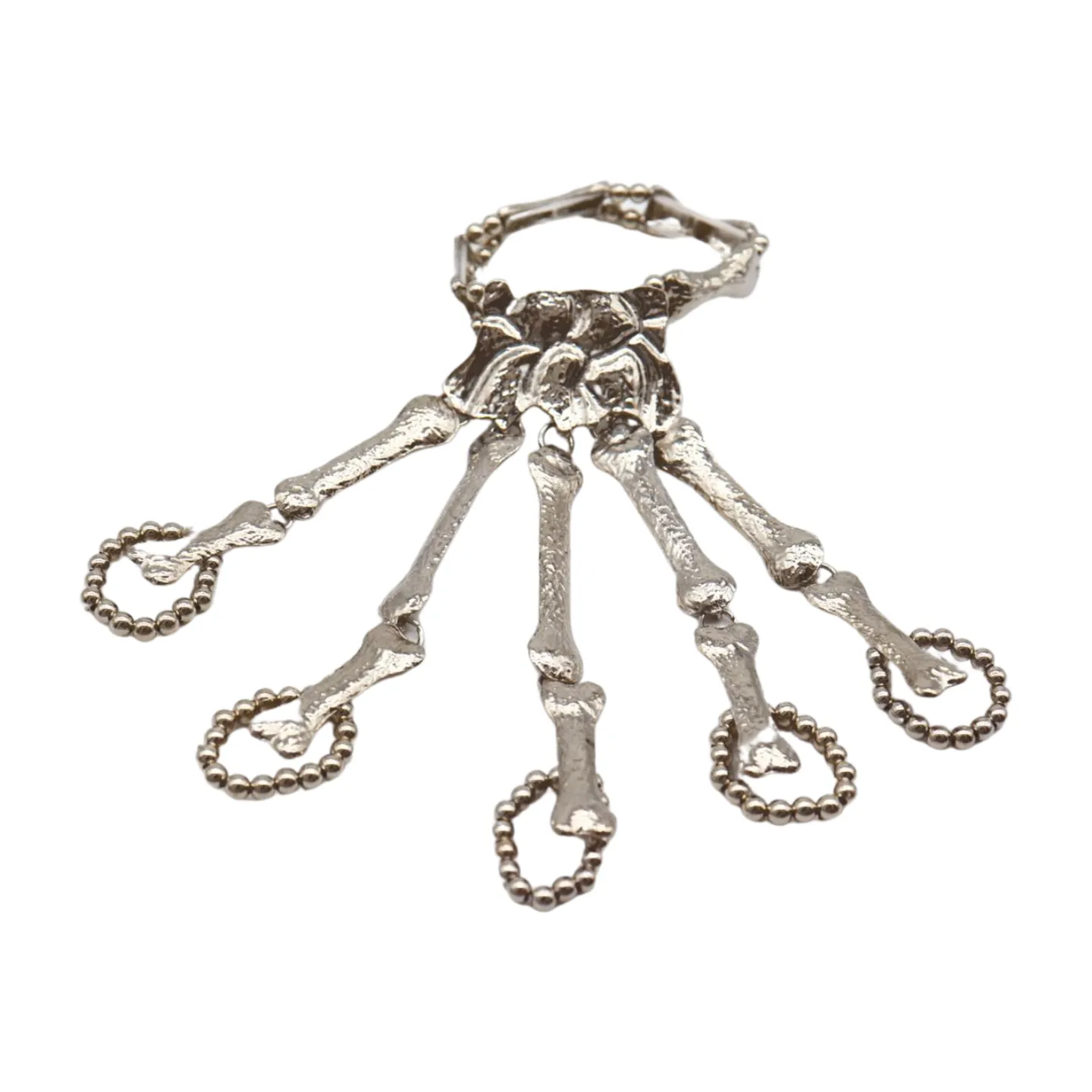 Women Silver Metal Hand Chain Bracelet 5 Finger Skeleton Ring