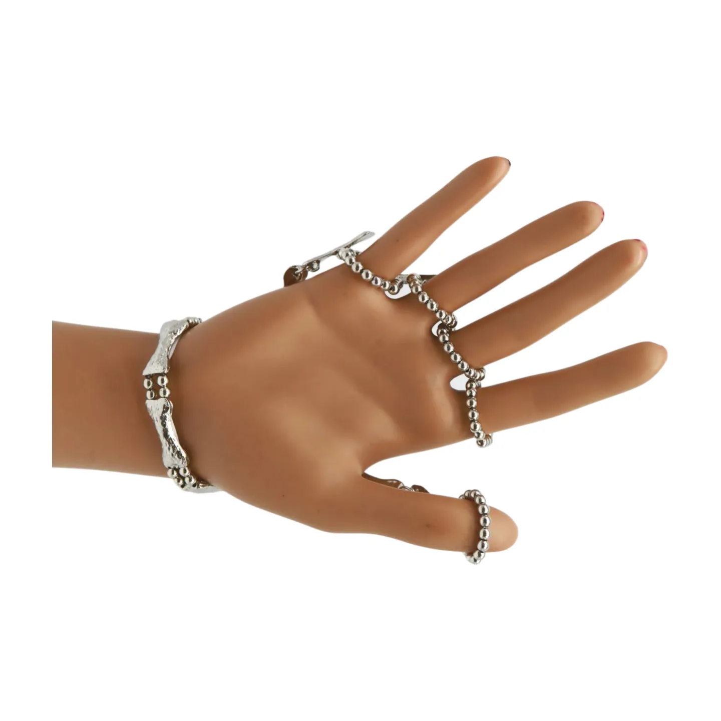 Women Silver Metal Hand Chain Bracelet 5 Finger Skeleton Ring