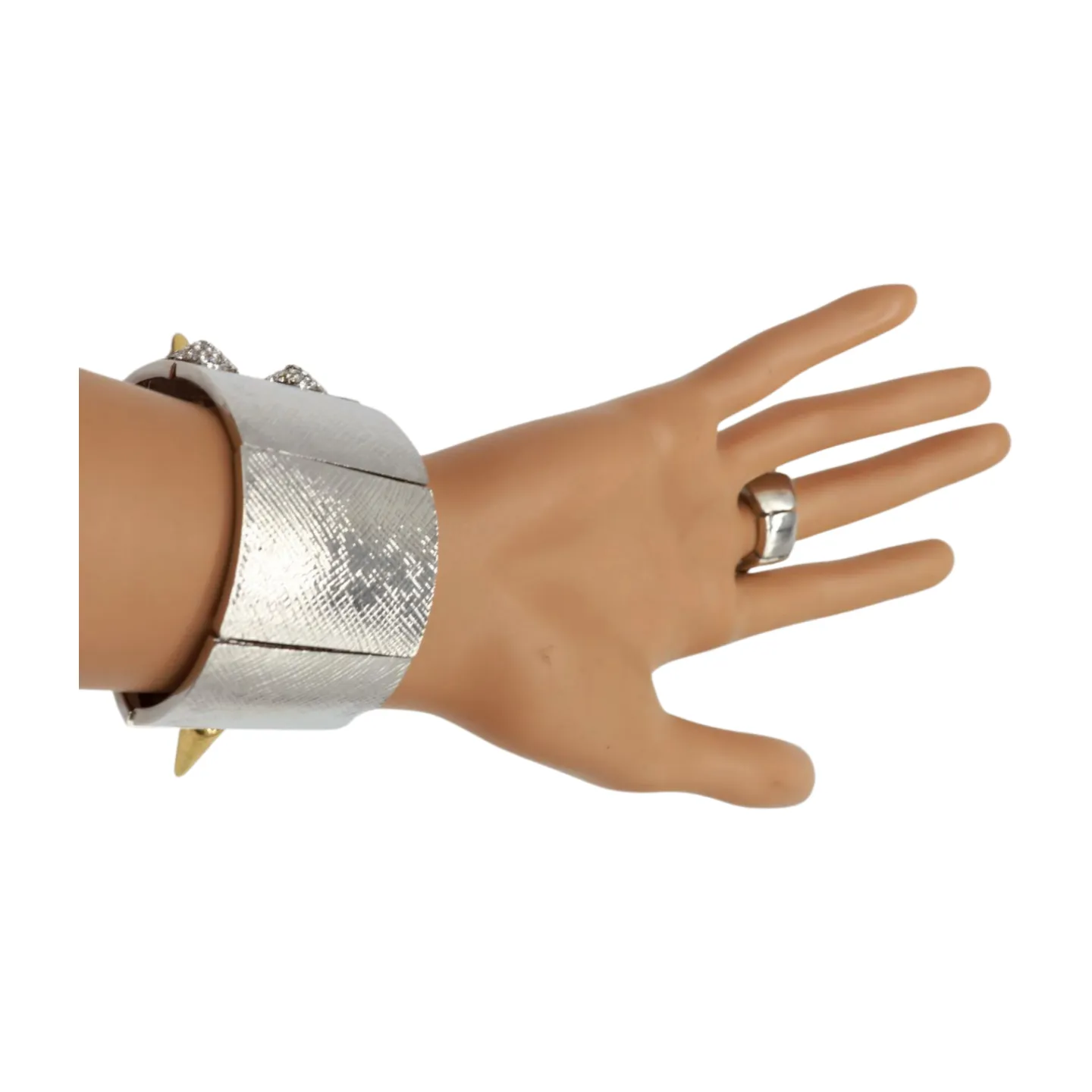 Women Silver Metal Hand Chain Gold Spikes Bracelet Ring