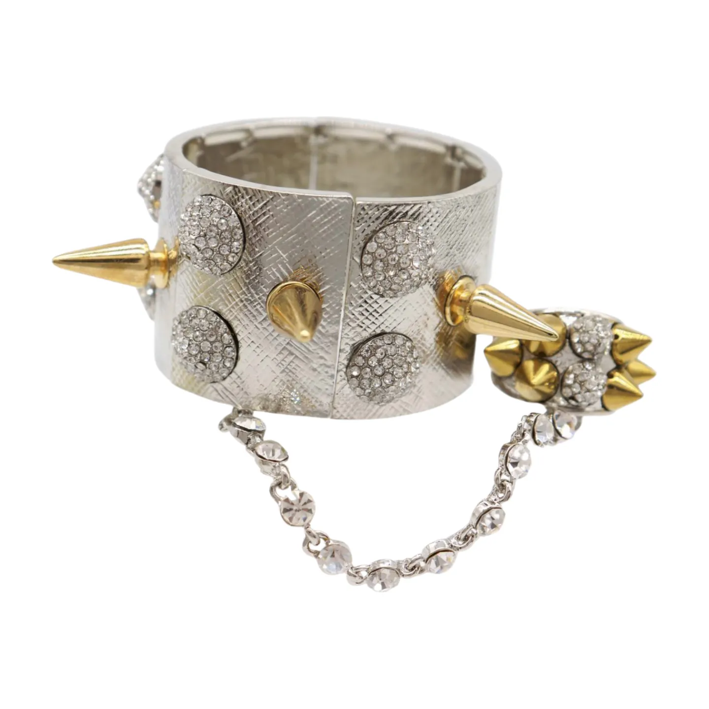Women Silver Metal Hand Chain Gold Spikes Bracelet Ring