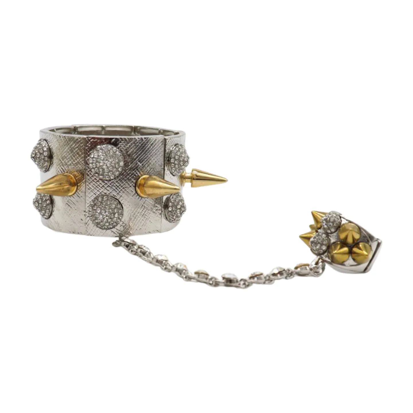Women Silver Metal Hand Chain Gold Spikes Bracelet Ring