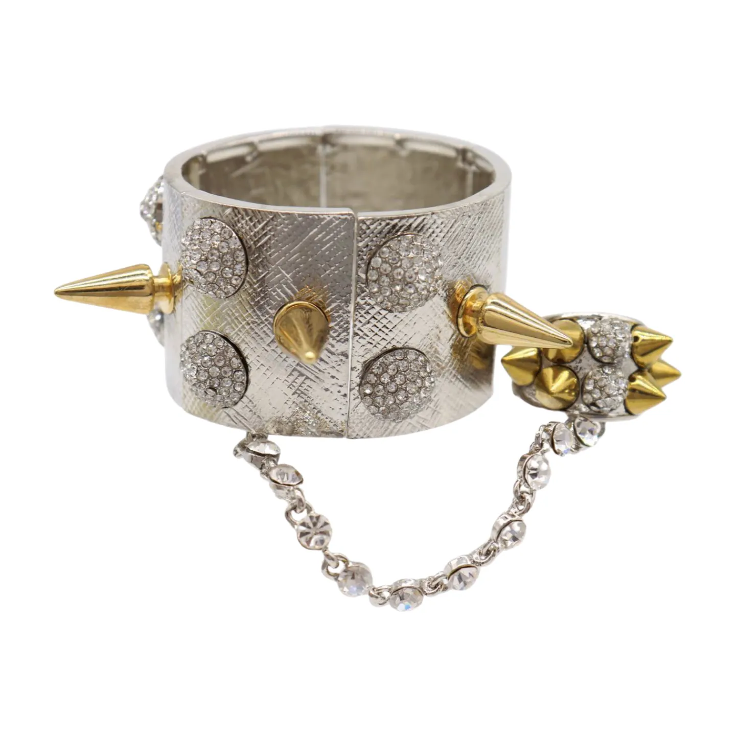 Women Silver Metal Hand Chain Gold Spikes Bracelet Ring
