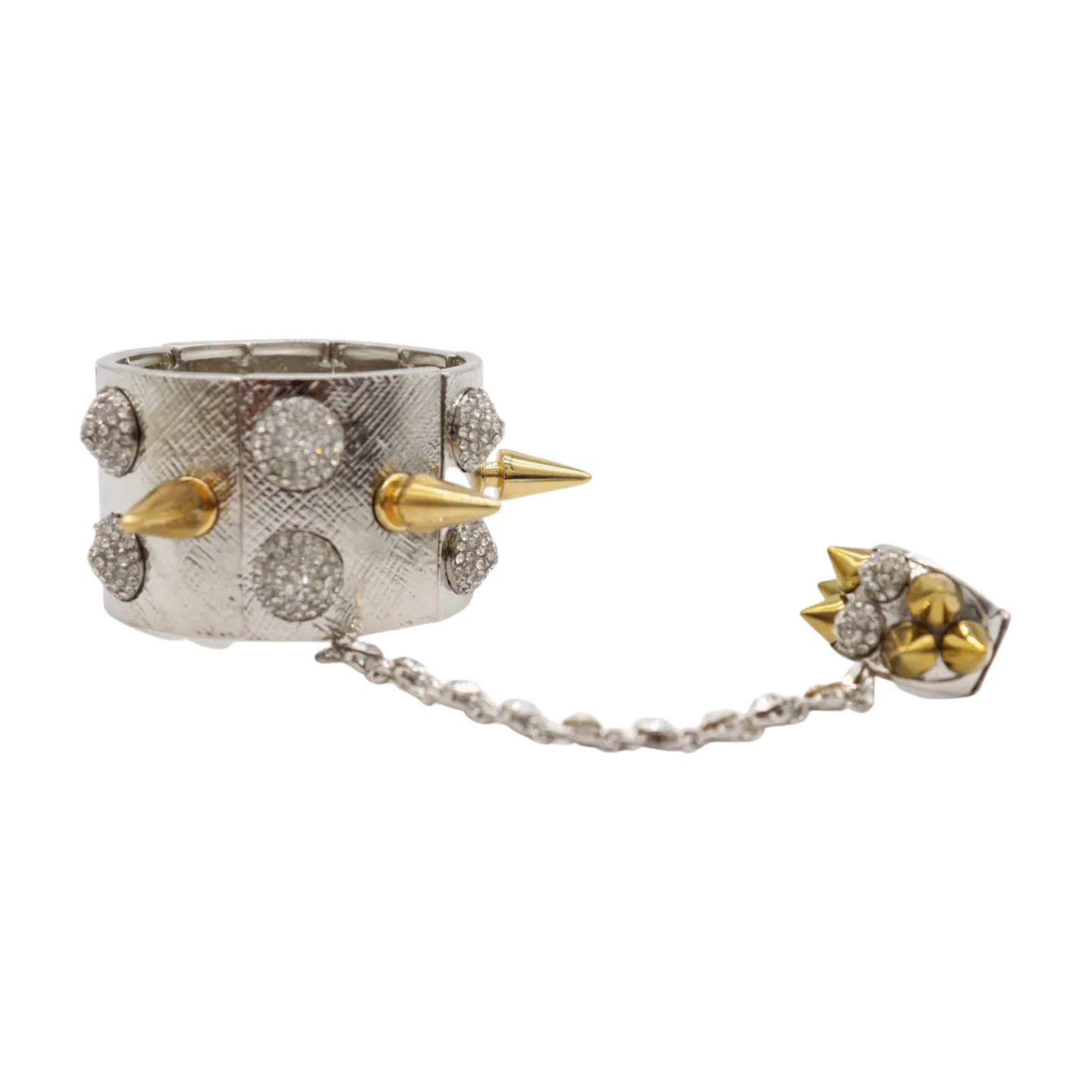 Women Silver Metal Hand Chain Gold Spikes Bracelet Ring