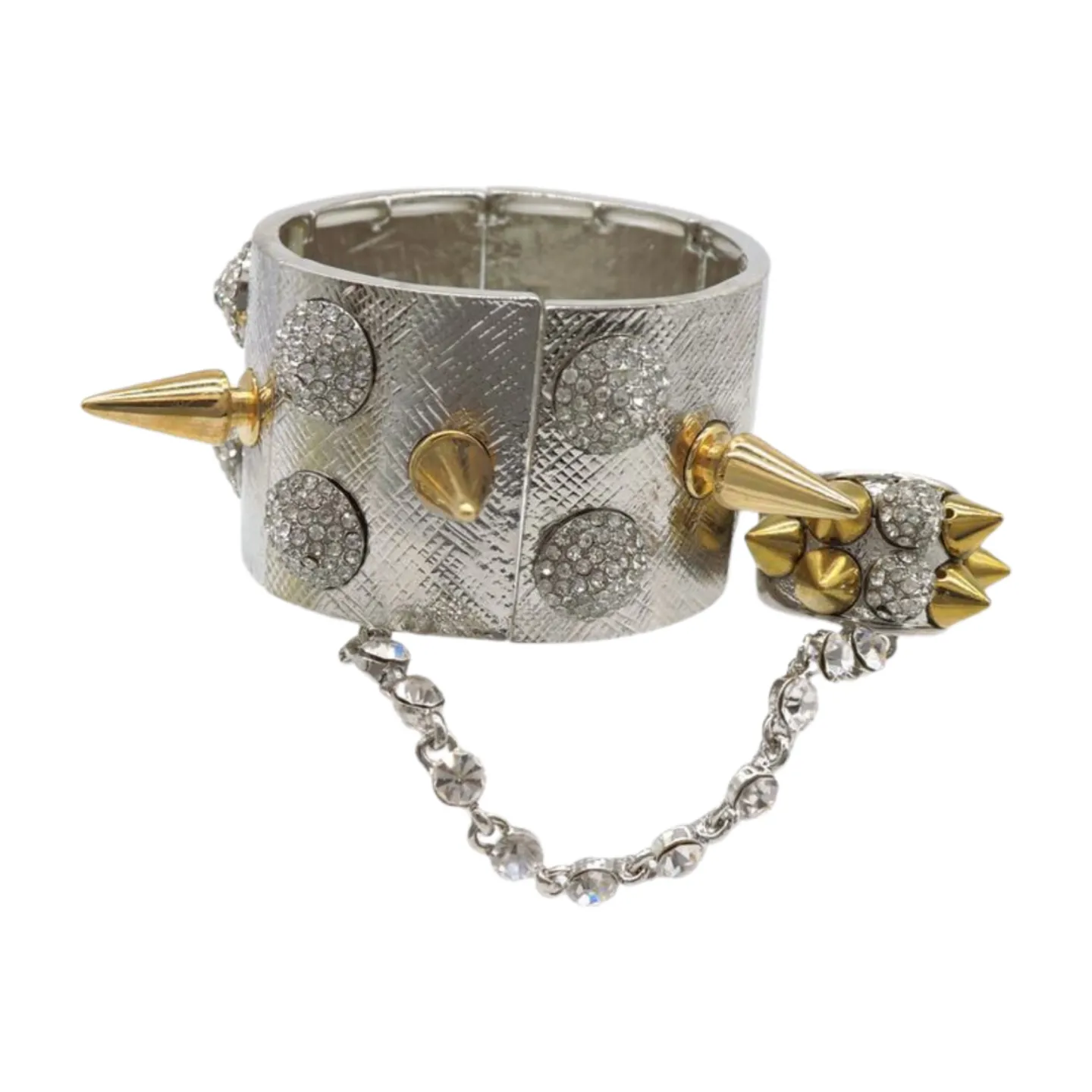 Women Silver Metal Hand Chain Gold Spikes Bracelet Ring