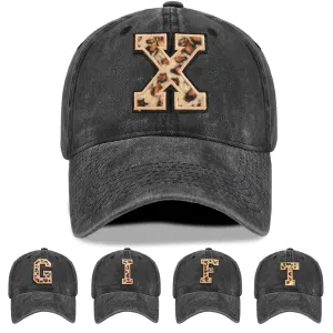 Womens Baseball Hat Initial Gifts Cheetah Baseball Cap Low Profile Caps for Men Black Embroidery Washed Adjustable Dad Hats (US Alpha One Size Black-X)