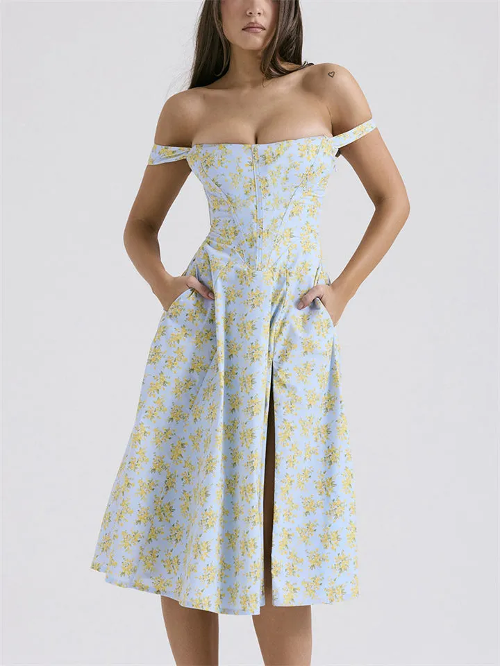Women's Summer Sexy Backless Side Slit Bustier Dress